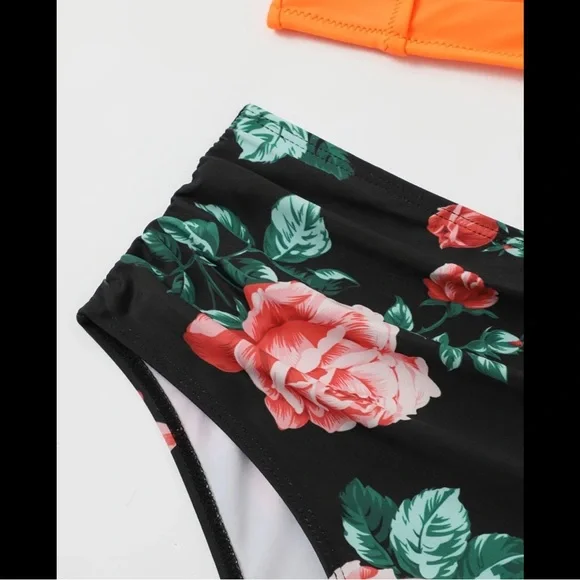 Orange & Black, Floral, Bikini Set - Picture 5 of 8